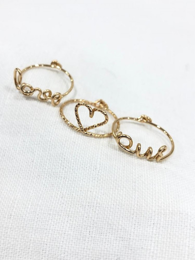 Bague écriture coeur gold scintillant plaqué or 14K. Bijoux confectionné à la main. Melle Louise. 2