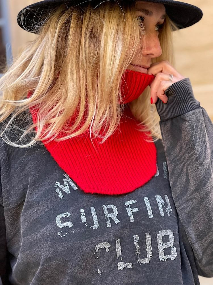 Col KOON 100% cachemire 6 fils couleur cerise. Boutique Mademoiselle Louise - Melle Louise.