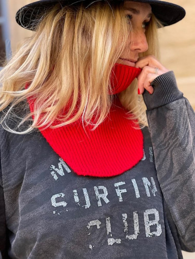 Col KOON 100% cachemire 6 fils couleur cerise. Boutique Mademoiselle Louise - Melle Louise.