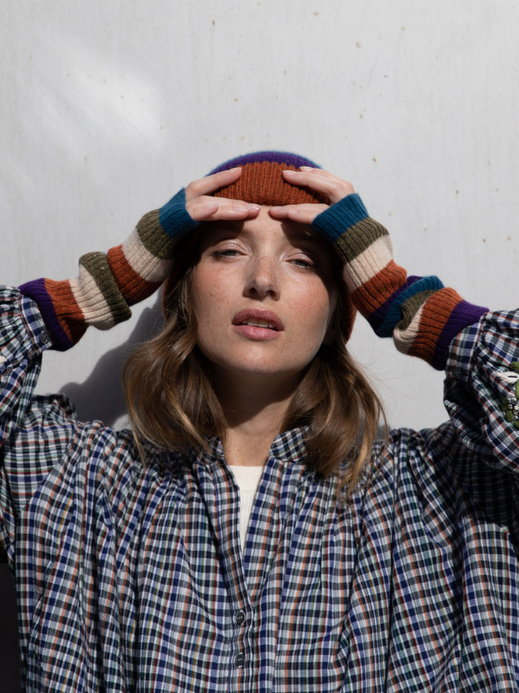 Mitaines KOON 100% cachemire 6 fils couleur rayé. Boutique Mademoiselle Louise - Melle Louise.