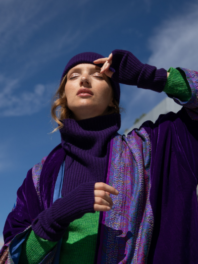 Mitaines KOON 100% cachemire 6 fils couleur purple. Boutique Mademoiselle Louise - Melle Louise. 2