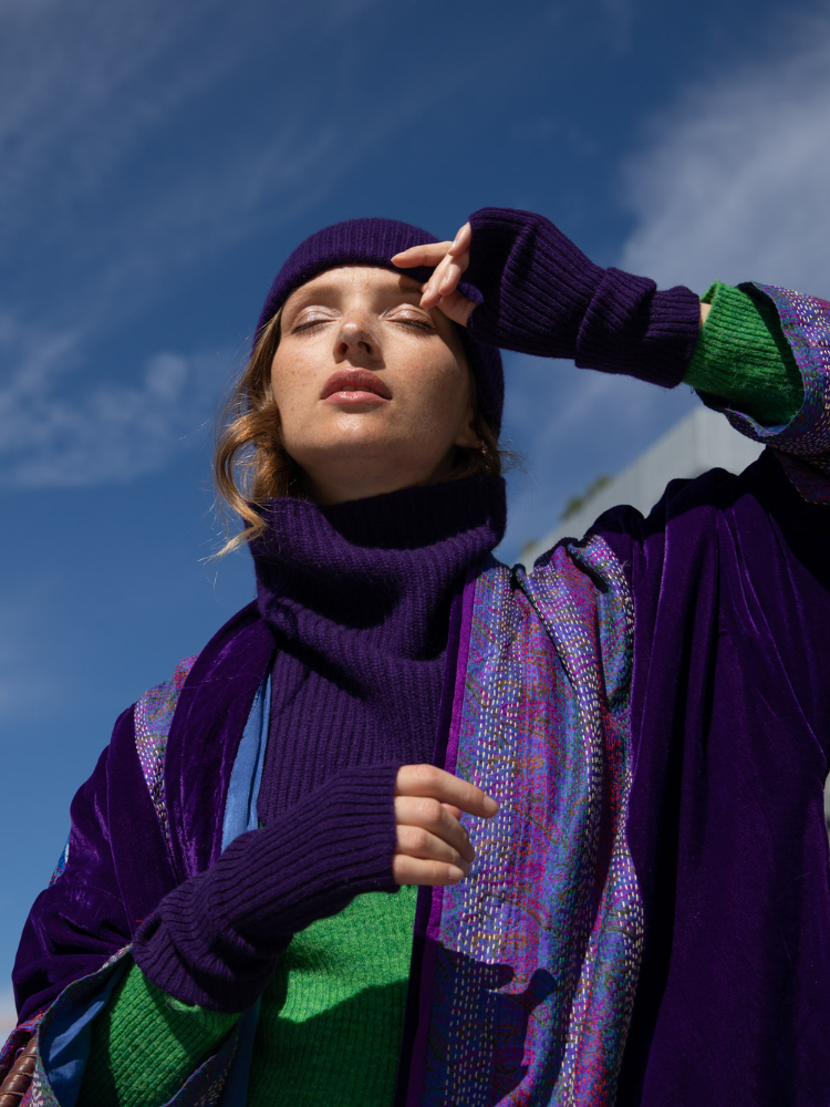 Mitaines KOON 100% cachemire 6 fils couleur purple. Boutique Mademoiselle Louise - Melle Louise.