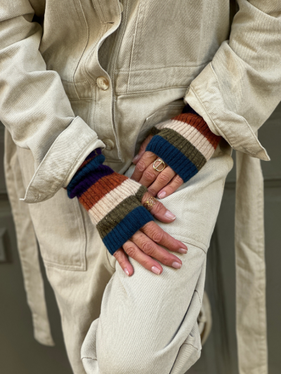 Mitaines KOON 100% cachemire 6 fils couleur rayé. Boutique Mademoiselle Louise - Melle Louise. 2