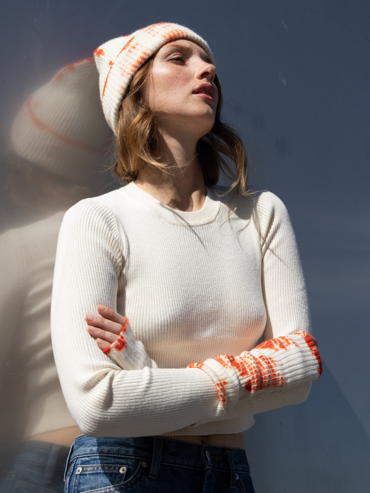 Mitaines KOON 100% cachemire 6 fils couleur orange tie and dye. Boutique Mademoiselle Louise - Melle Louise.