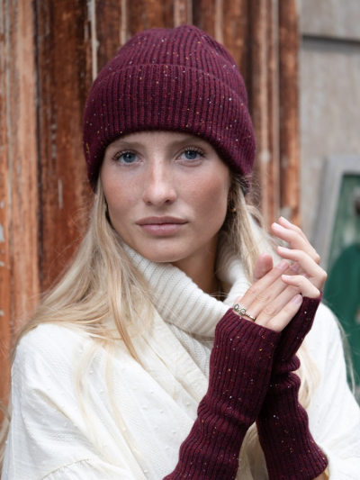 Bonnet KOON 100% cachemire 6 fils couleur bordeaux chiné. Boutique Mademoiselle Louise - Melle Louise.