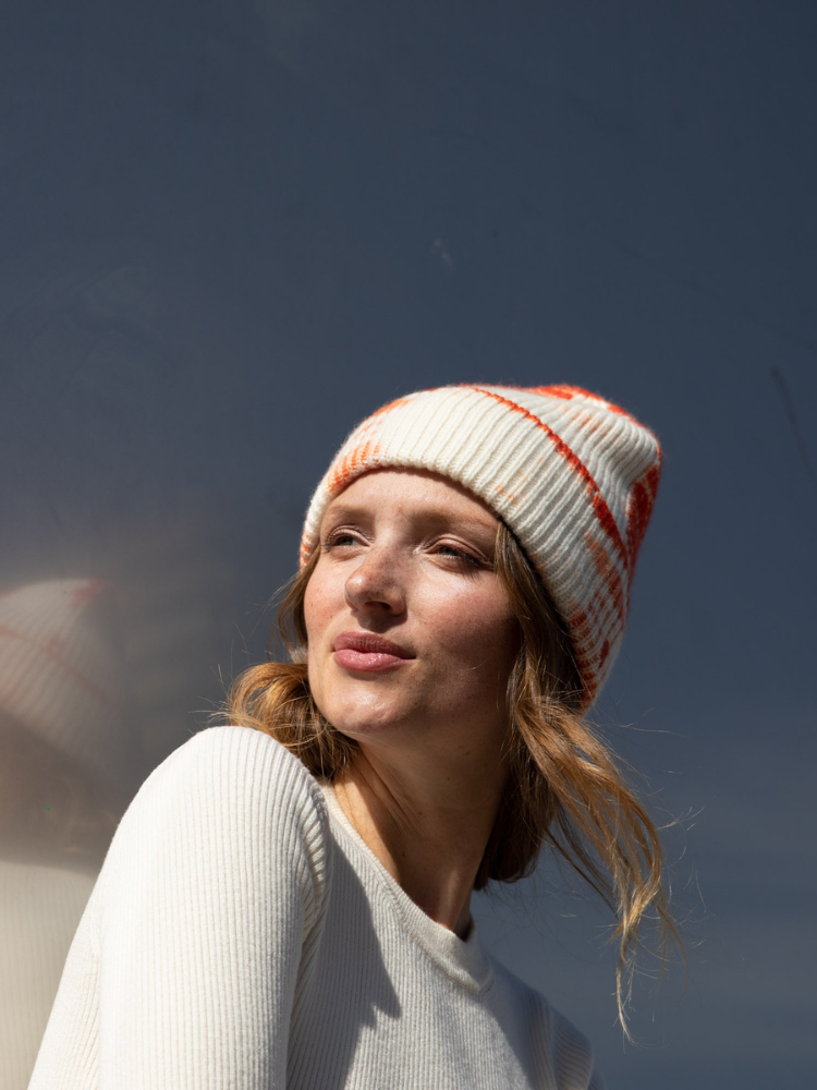 Bonnet KOON 100% cachemire 6 fils couleur orange tie and dye. Boutique Mademoiselle Louise - Melle Louise.
