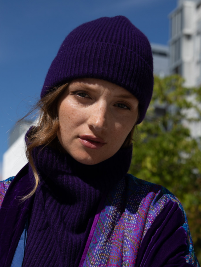 Bonnet KOON 100% cachemire 6 fils couleur Purple. Boutique Mademoiselle Louise - Melle Louise.