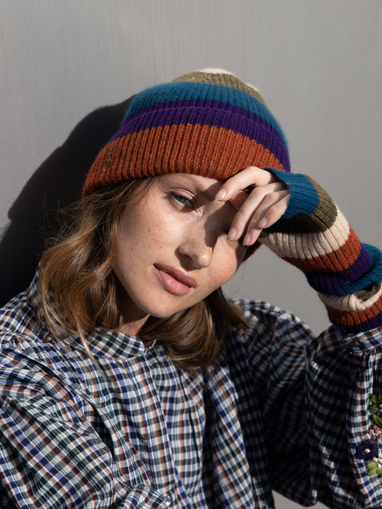 Bonnet KOON 100% cachemire 6 fils couleur rayé. Boutique Mademoiselle Louise - Melle Louise.