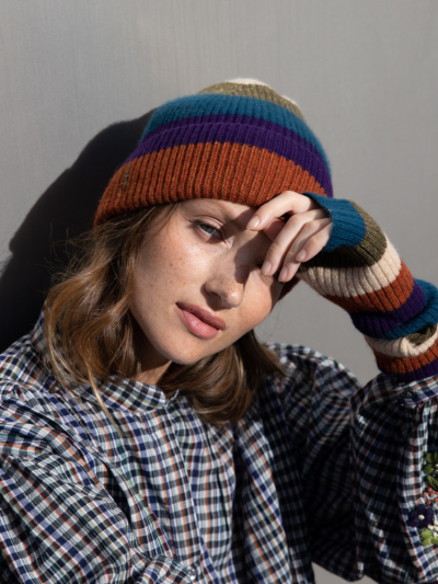 Bonnet KOON 100% cachemire 6 fils couleur rayé. Boutique Mademoiselle Louise - Melle Louise.