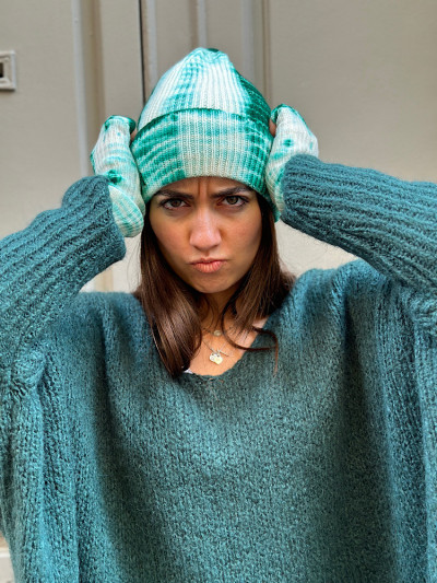 Bonnet KOON 100% cachemire 6 fils couleur vert tie and dye. Boutique Mademoiselle Louise - Melle Louise.