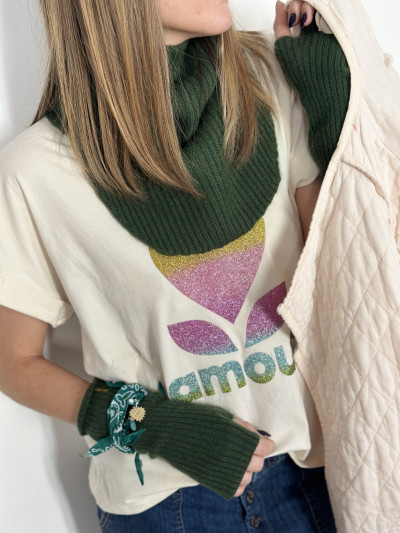 Mitaines KOON 100% cachemire 6 fils couleur sapin. Boutique Mademoiselle Louise - Melle Louise.