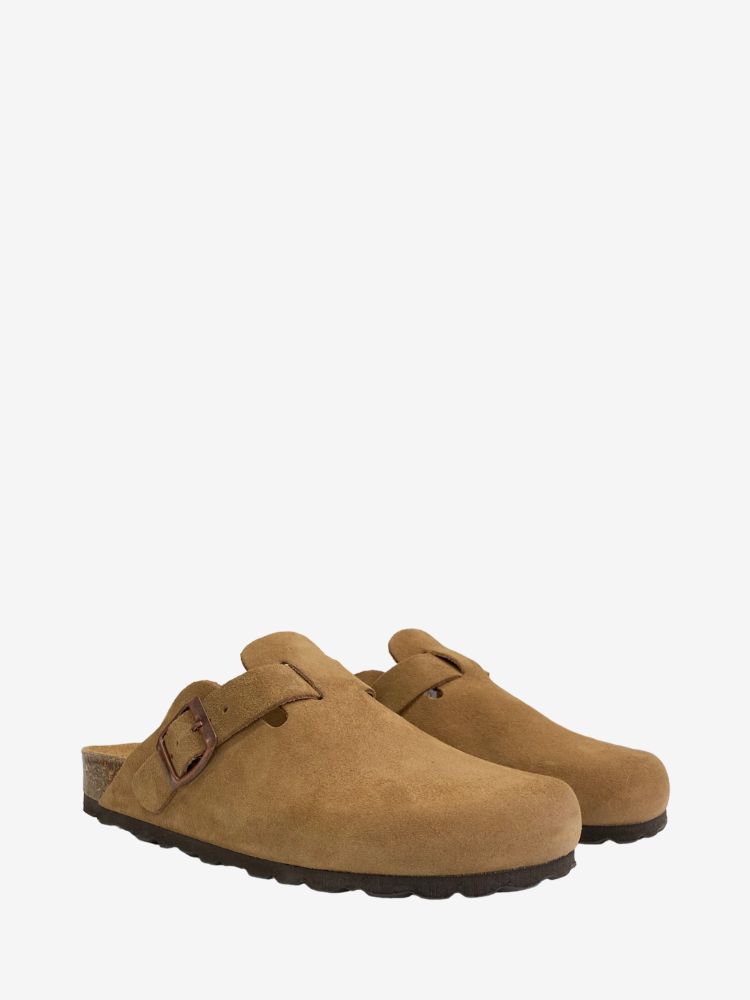 Sabots camel cuir et synthétique. Boutique Mademoiselle Louise - Melle Louise