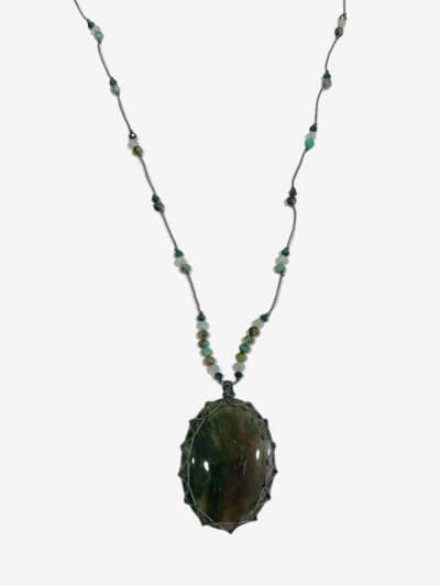 Grand Talisman Jane Agate mousse composé de plusieurs pierres: turquoise, amazonite et zircon