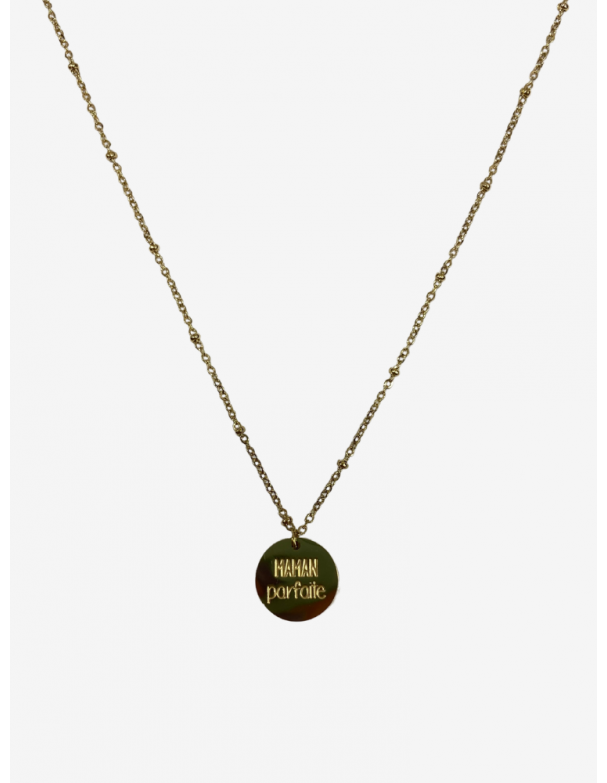Collier pour maman en or acier inoxydable, réglable, inscription maman parfaite. Melle Louise.