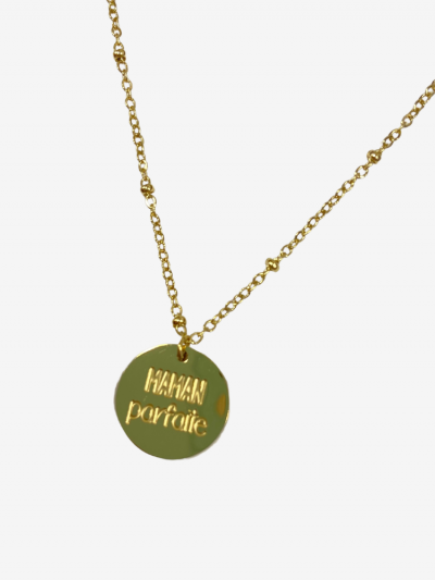 Collier pour maman en or acier inoxydable, réglable, inscription maman parfaite. Melle Louise.
