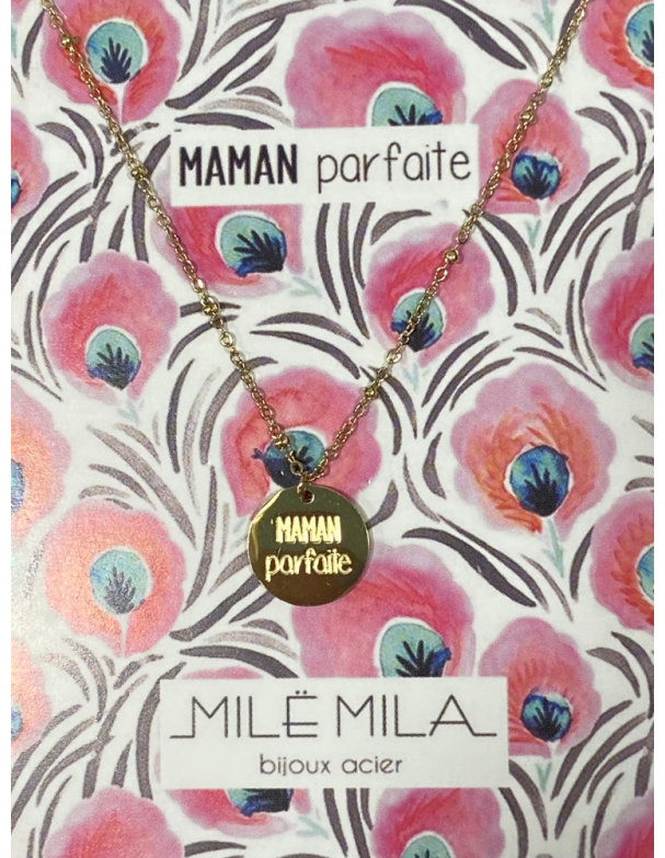 Collier pour maman en or acier inoxydable, réglable, inscription maman parfaite. Melle Louise.