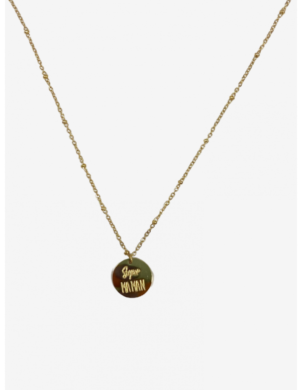 Collier pour maman en or acier inoxydable, réglable, inscription super maman. MELLE LOUISE.