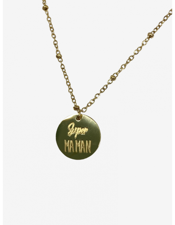 Collier pour maman en or acier inoxydable, réglable, inscription super maman. MELLE LOUISE.