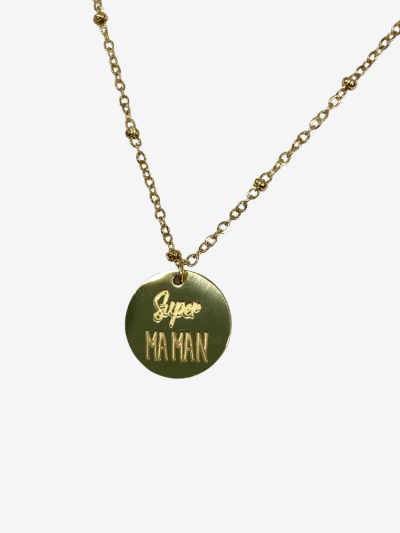 Collier pour maman en or acier inoxydable, réglable, inscription super maman. MELLE LOUISE.