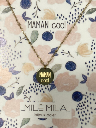 Collier pour maman en or acier inoxydable, réglable, inscription maman cool. Melle Louise. 2