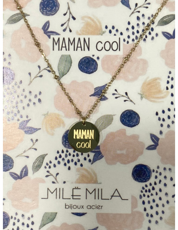 Collier pour maman en or acier inoxydable, réglable, inscription maman cool. Melle Louise.