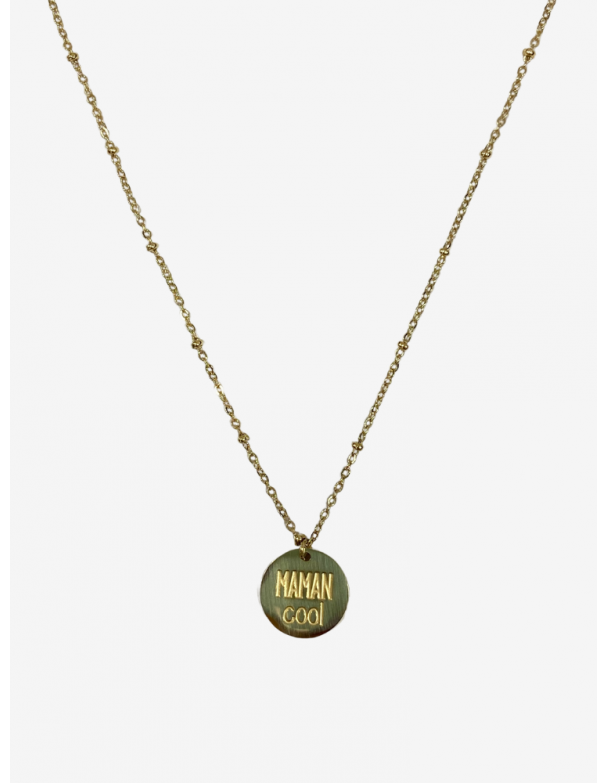 Collier pour maman en or acier inoxydable, réglable, inscription maman cool. Melle Louise.