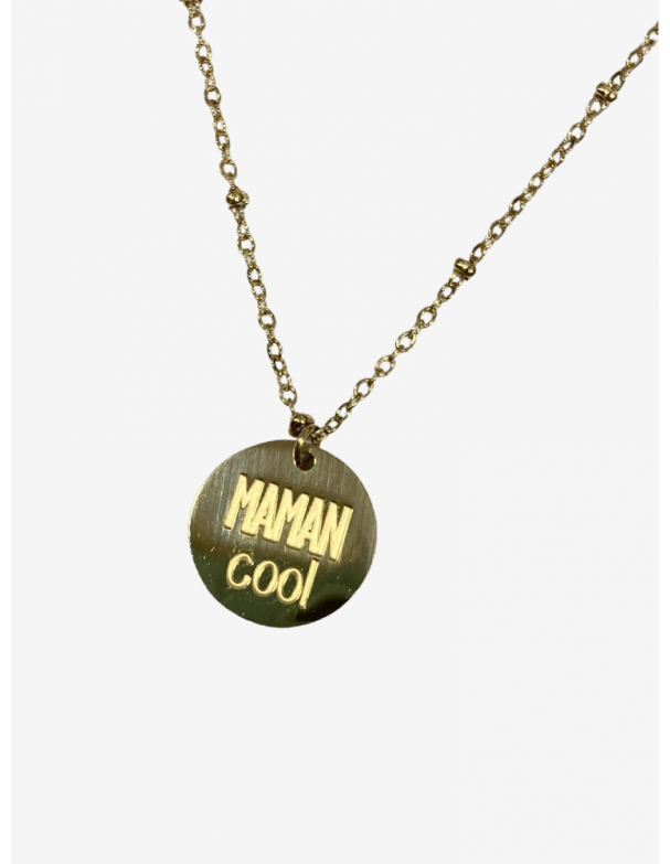 Collier pour maman en or acier inoxydable, réglable, inscription maman cool. Melle Louise.