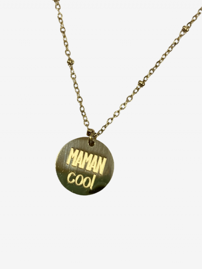 Collier pour maman en or acier inoxydable, réglable, inscription maman cool. Melle Louise.