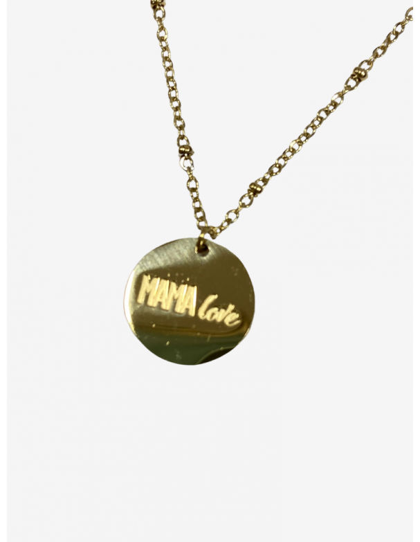 Collier pour maman en or acier inoxydable, réglable, inscription maman love. Melle louise.