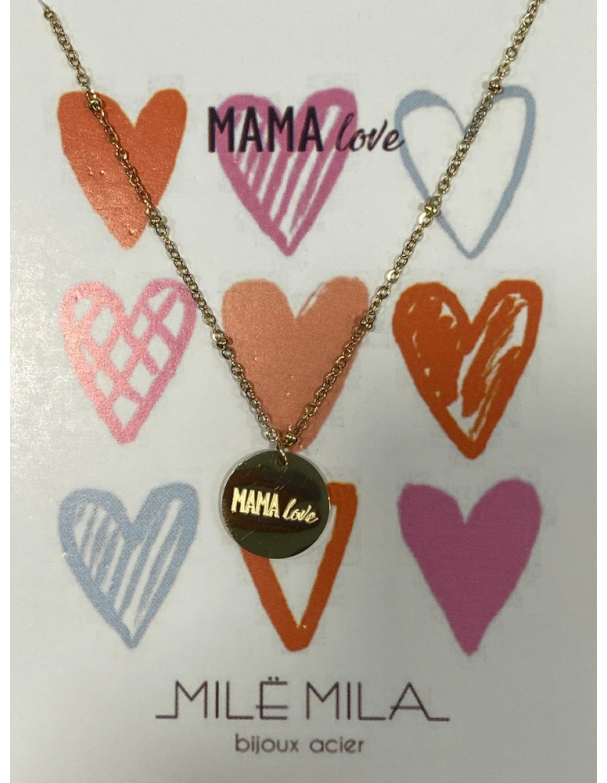 Collier pour maman en or acier inoxydable, réglable, inscription maman love. Melle louise.