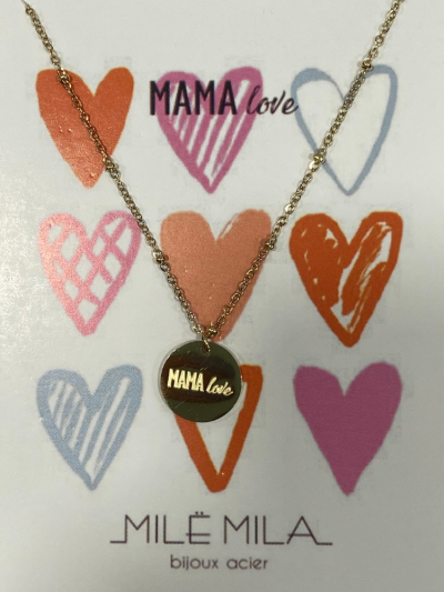 Collier pour maman en or acier inoxydable, réglable, inscription maman love. Melle louise.