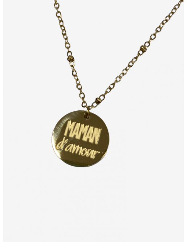Collier pour maman en or acier inoxydable, réglable, inscription maman d'amour. Melle Louise.