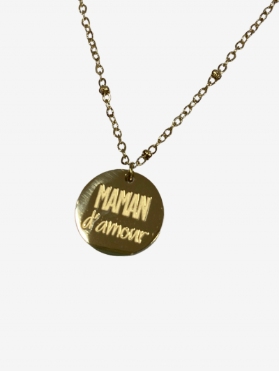 Collier pour maman en or acier inoxydable, réglable, inscription maman d'amour. Melle Louise.