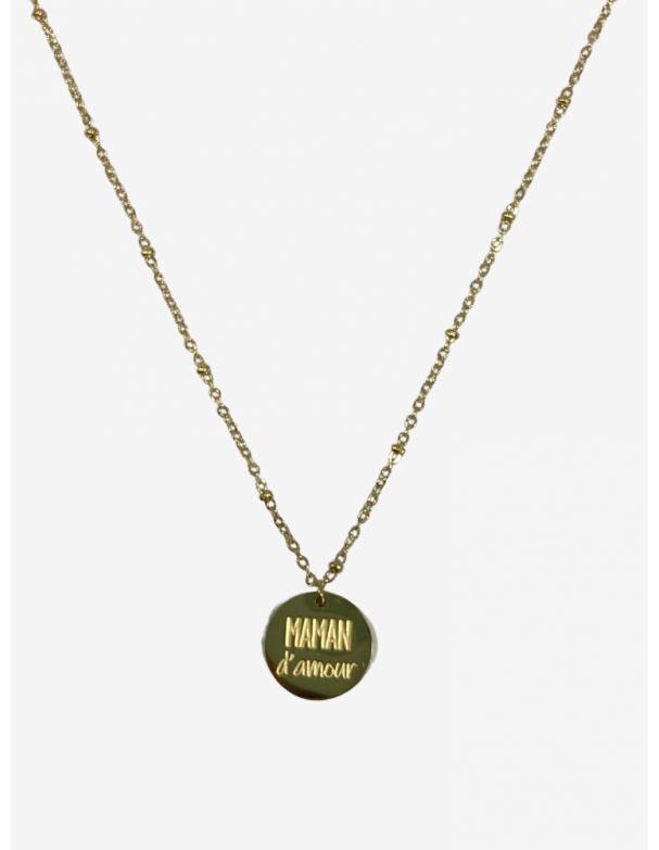 Collier pour maman en or acier inoxydable, réglable, inscription maman d'amour. Melle Louise.