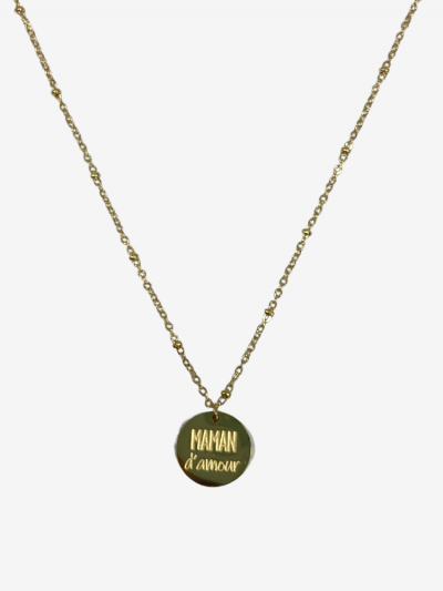 Collier pour maman en or acier inoxydable, réglable, inscription maman d'amour. Melle Louise.