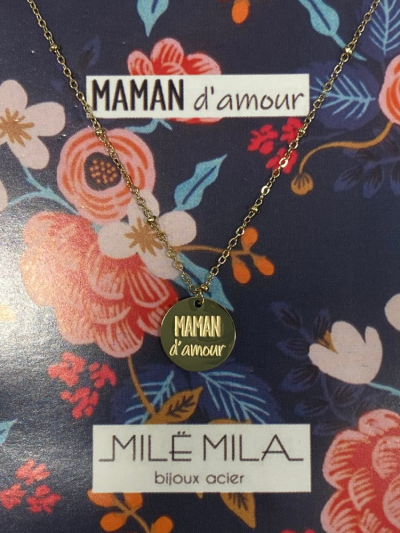 Collier pour maman en or acier inoxydable, réglable, inscription maman d'amour. Melle Louise. 2