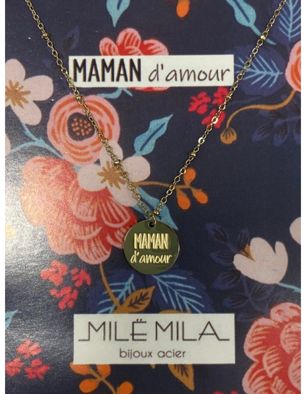 Collier pour maman en or acier inoxydable, réglable, inscription maman d'amour. Melle Louise.