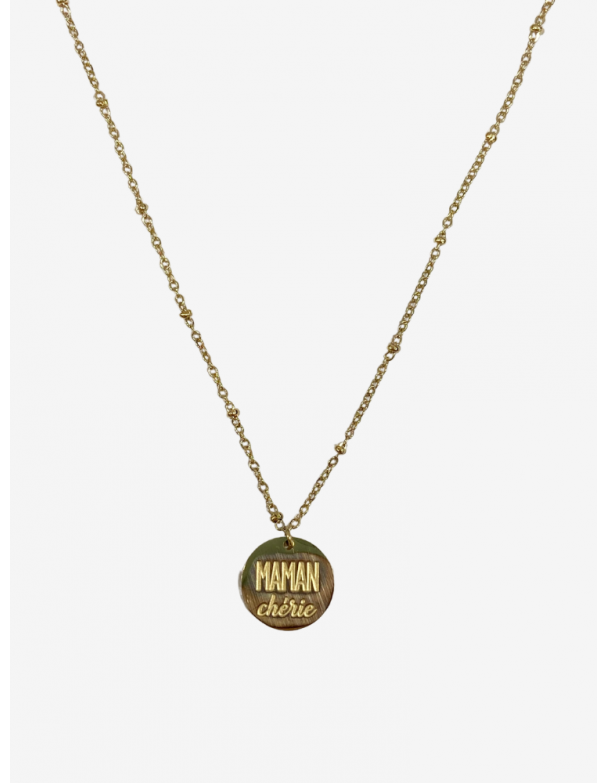 Collier pour maman en or acier inoxydable, réglable, inscription maman chérie. Melle Louise.