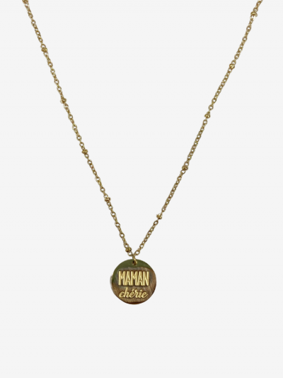 Collier pour maman en or acier inoxydable, réglable, inscription maman chérie. Melle Louise.