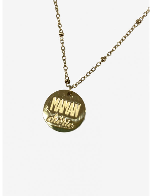Collier pour maman en or acier inoxydable, réglable, inscription maman chérie. Melle Louise.