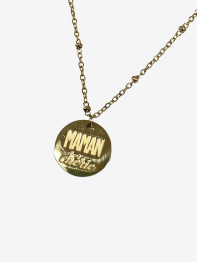 Collier pour maman en or acier inoxydable, réglable, inscription maman chérie. Melle Louise.