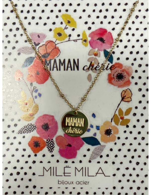 Collier pour maman en or acier inoxydable, réglable, inscription maman chérie. Melle Louise.