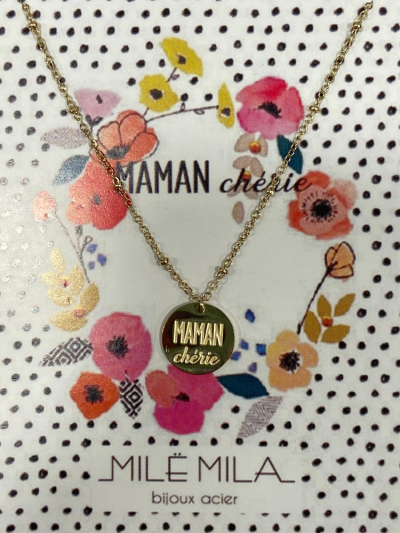 Collier pour maman en or acier inoxydable, réglable, inscription maman chérie. Melle Louise.