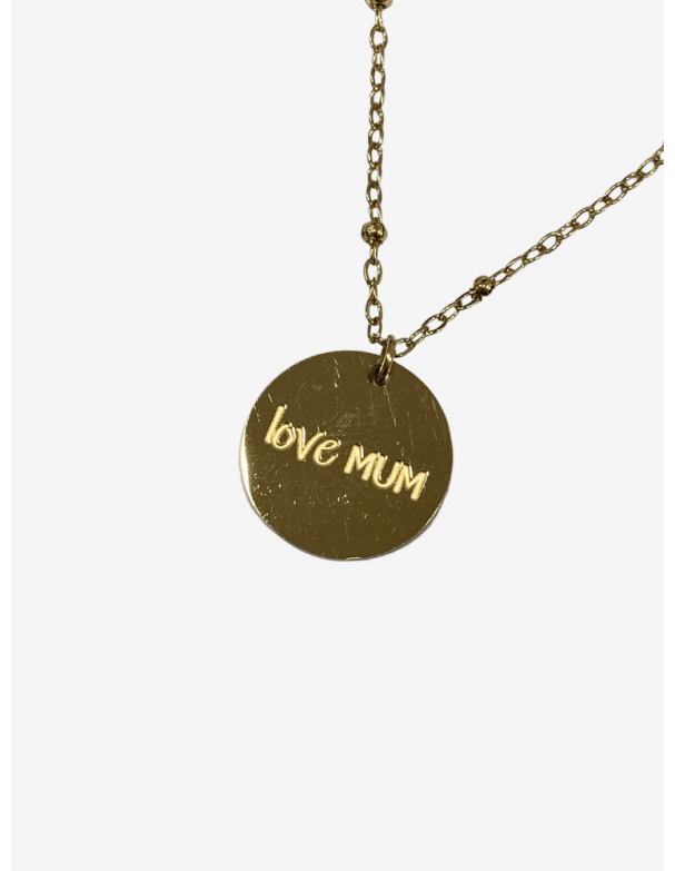 Collier pour maman en or acier inoxydable, réglable, inscription love mum. Boutique Mademoiselle Louise- Melle Louise.