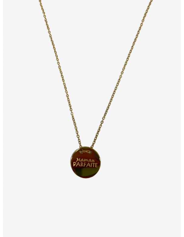 Collier long pour maman en or acier inoxydable, réglable, inscription maman parfaite. Melle Louise.