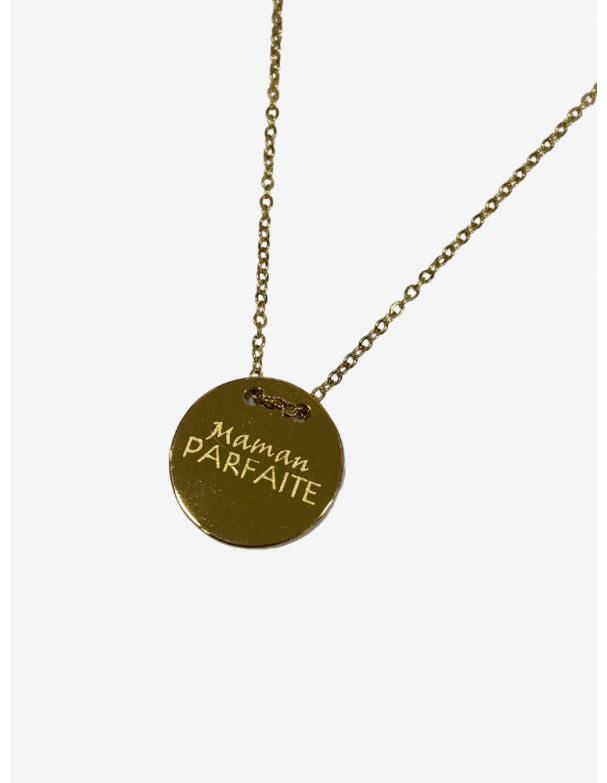 Collier long pour maman en or acier inoxydable, réglable, inscription maman parfaite. Melle Louise.