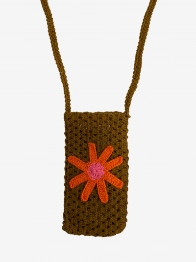 Petite pochette en crochet pour le téléphone ou autres petits accessoires Imprimé marguerite. Melle Louise.