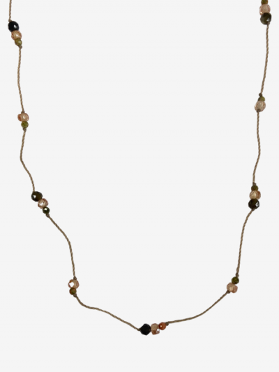 Ras de cou Rakhi me LEON en pierres fines composé de pierres unakite, pierre de lune et oei de chat