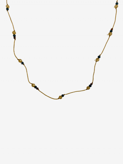 Collier Ras de cou Rakhi me en pierre fines composé de pierres d'oeil de tigre rouge, citrine et zircon bleu