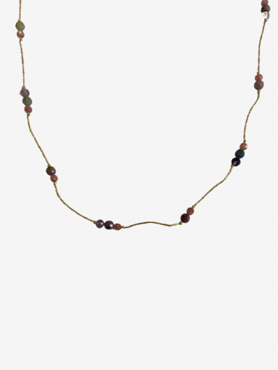 Ras de cou Rakhi me Raph Metalic en pierre fines différentes pierres : quartz fumé, saphirs multicolores et tourmaline rose